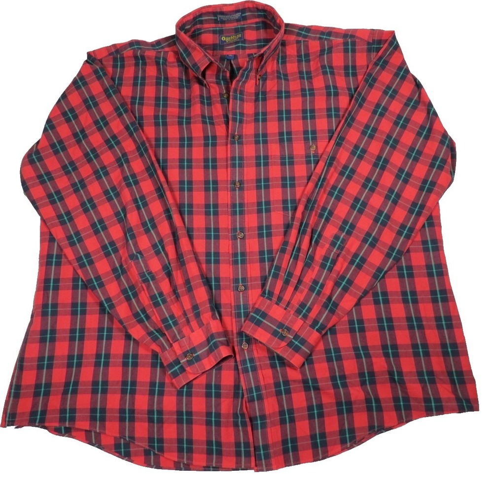 VTG OshKosh B'Gosh Mens Red Plaid Button Down Shirt Lumberjack Rustic Sz XL
